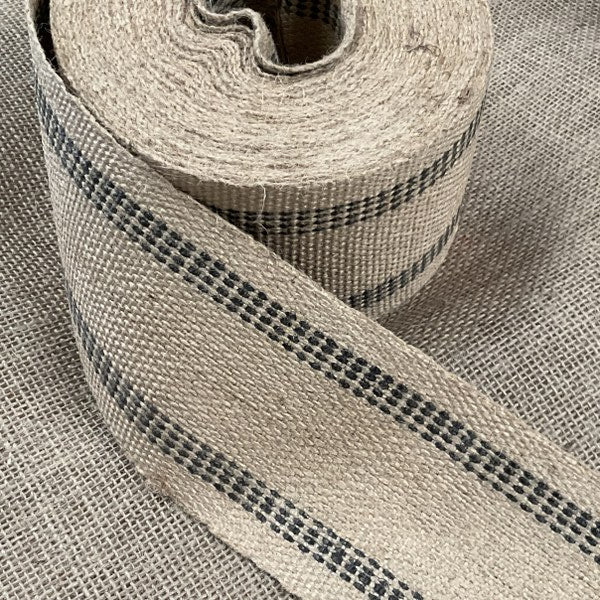 Black Stripe Jute Webbing Upholstery Fabric with A Modern Edge (3.5 inch x 25 Yds) Jute Webbing w/Black Stripes, for Upholstery Natural Color fabricKO